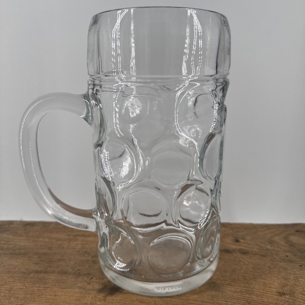 Large Glass Stein 1 Litre Beer Jug Tankard Circle Dimple Thumbprint Austria VTG